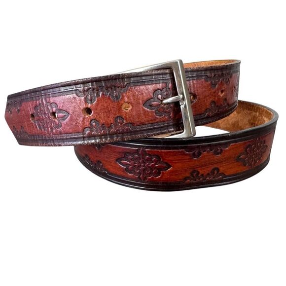 Cicada‎ Engraved Genuine Steerhide Tooled Leather Brown Belt. Made in USA… - Picture 1 of 12